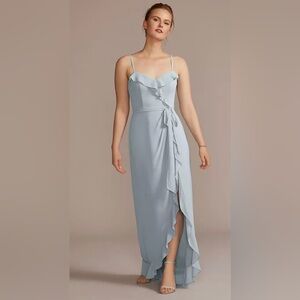 David’s Bridal Elegant Dusty Blue Ruffle Bridesmaid Prom Dress size 4 NWT